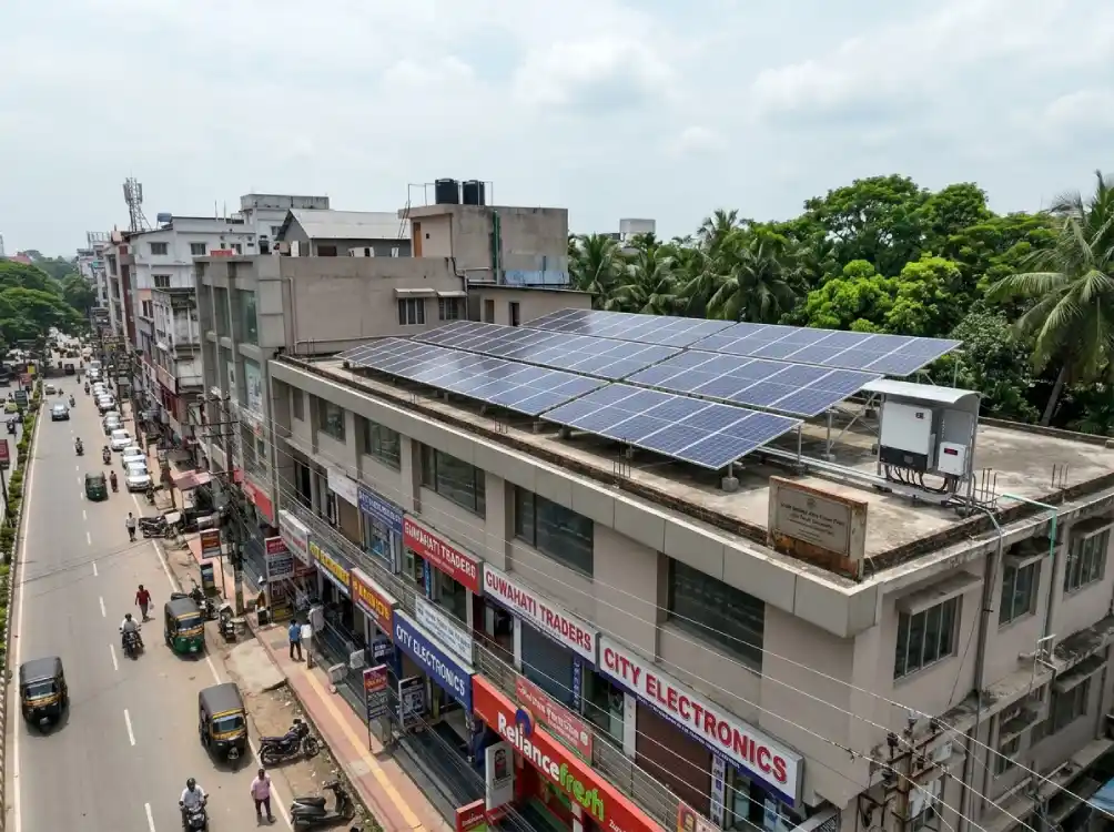 Rooftop solar installation on government building in Dispur