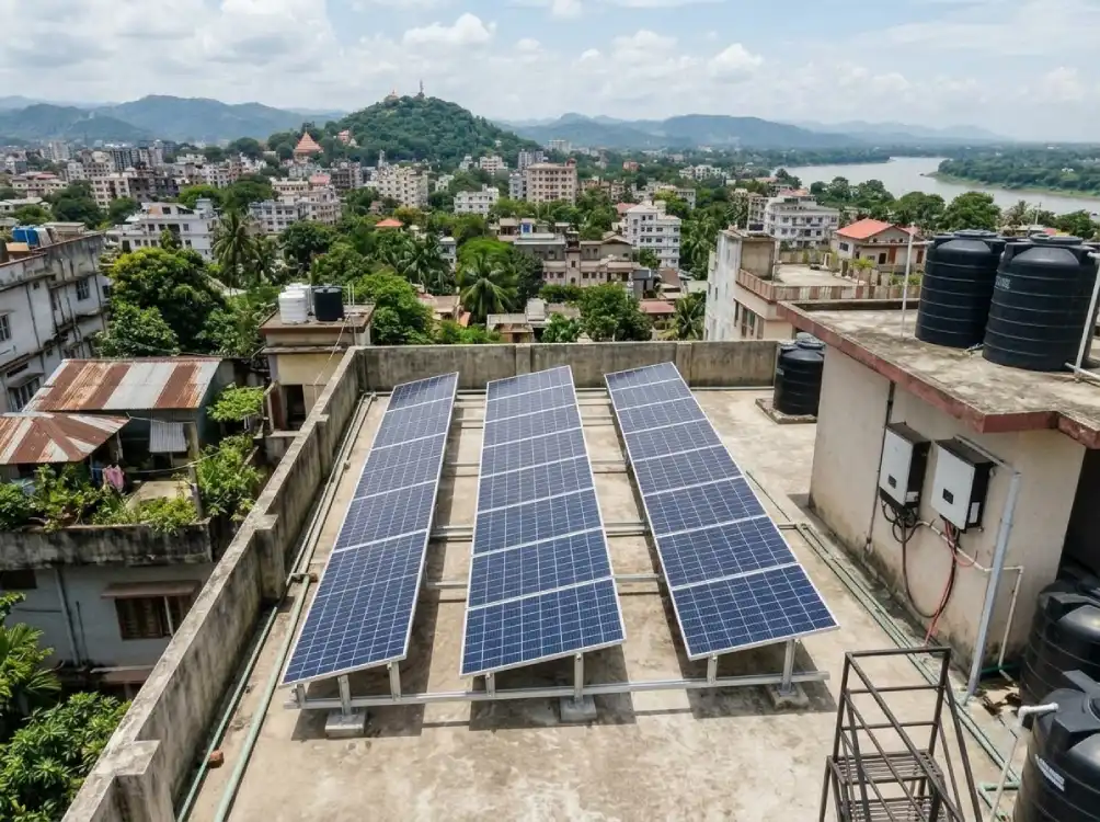 Rooftop solar panels being installed in Guwahati, Assam